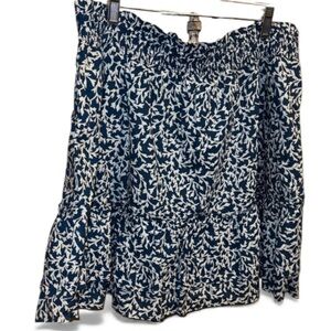 J Crew skirt Blue White Leaf Print lined smocked waist large